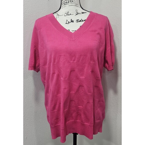 Arach & Cloz Women's Short Sleeve V-Neck Light Textured Sweater Top Pink Size XL - Picture 1 of 11